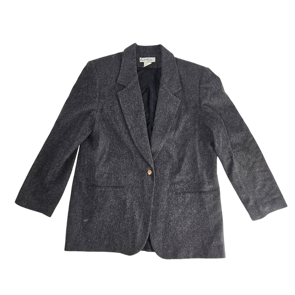 Vintage 90s Womens Suit Jacket Size 12 Pockets 100% Wool Gray Minimalist Office